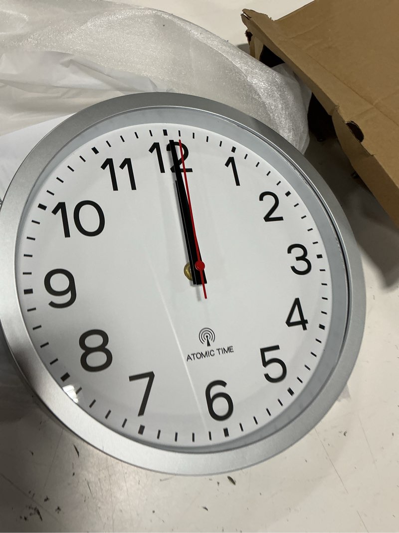 Condition photo showing Good Condition for akcisot atomic silver wall clock analog clocks battery operated clock for bedroom office classroom living room(10 inch) atomic_silver white 10 inch