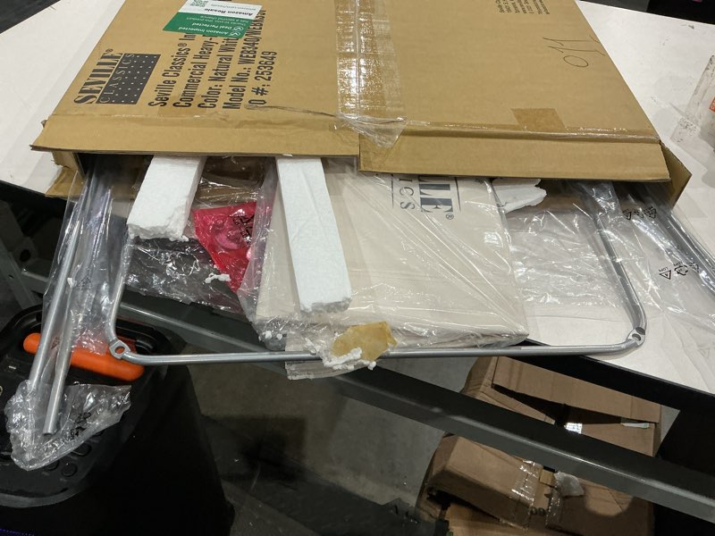 Condition photo showing As Is for seville classics large commercial heavy duty rolling steel frame laundry hamper canvas cart bin, w/ wheels for hotel, home, closet, bedroom (patented), cream, 18.1" d x 18.1" w