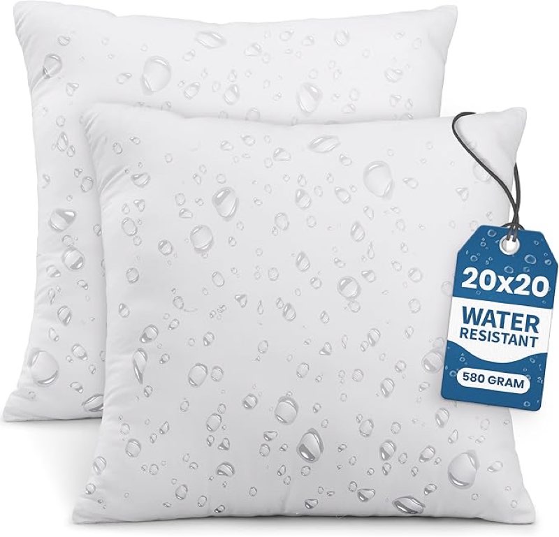 Utopia Bedding Outdoor Pillow Inserts 20 x 20 Inches (Pack of 2, White), Water Resistant Garden Thro