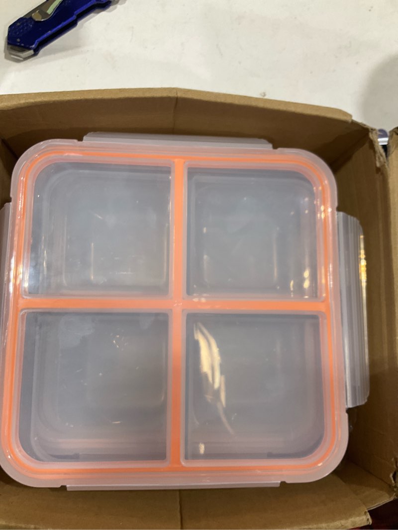 Condition photo showing Good Condition for 4 pack stainless steel snack containers with lids, 4-compartment leakproof bento snack boxes, reusable dishwasher safe food storage containers for adults, office, travel & meal prep (4pack-a)