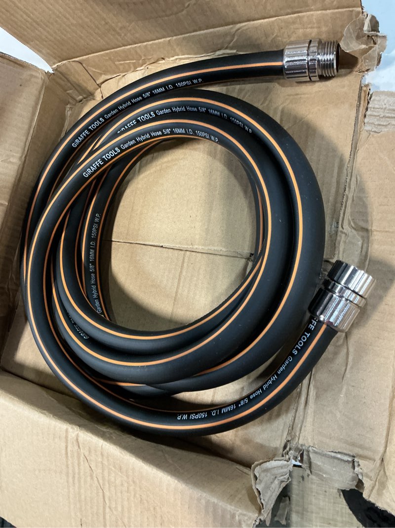 Condition photo showing Good Condition for giraffe tools garden hose 5/8", custom length, heavy duty, no kink, flexible, rubber garden hose, leakproof water hose, 600 burst psi, 12ft male to female hose