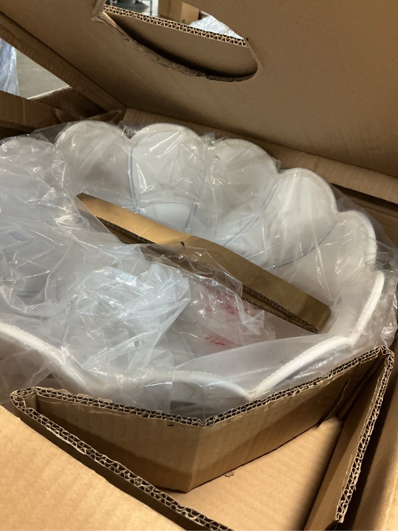 Condition photo showing New/Like New for parasol shape flush mount ceiling light - modern floral fabric shade, antique bronze finish, hardwired ceiling lamp for bedroom, hallway, living room, kid room, 9" d x 16" h