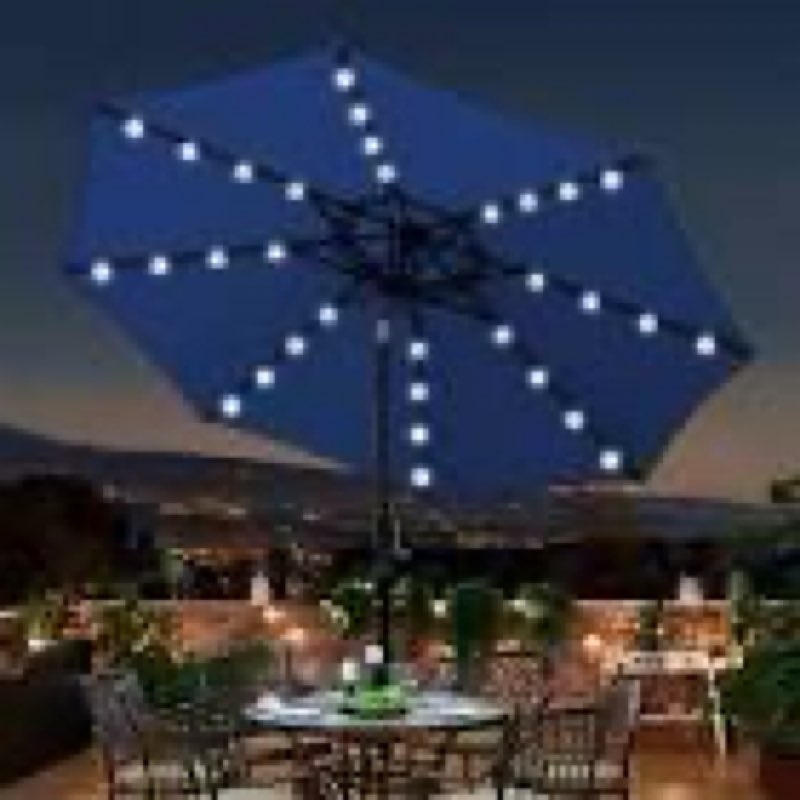 areshark 9ft patio umbrella with solar lights, 32 lighted pool umbrella w/tilt and crank, outdoor ma