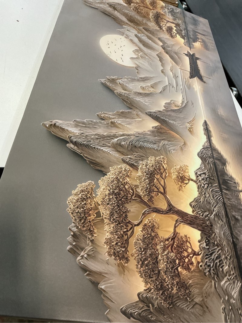 Condition photo showing Good Condition for 3d texture large landscape sunrises sunset canvas wall art abstract mountains lake tree painting picture wall decor modern nature scenery poster print artwork for living room office home decoration sunrise and sunset 48"l x 24"w