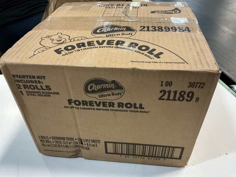Condition photo showing New/Like New for charmin toilet paper ultra soft, forever roll starter kit, 1 holder, 2 rolls, 2-ply bath tissue starter kit 2 rolls (1700 sheets each)