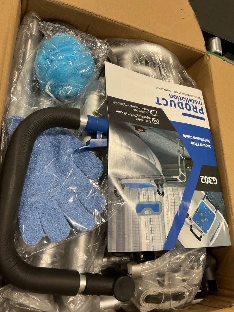 Condition photo showing New/Like New for Sliding Shower Chair with Arms and Back, 500lbs Tub Transfer Benches with Non Slip Aluminum Body and Suction Cups Adjustable Height Bath Seats for Seniros Elderly Disabled or Bariatric Adults XY5-G302-TL Largest Sliding Shower Chair Bench