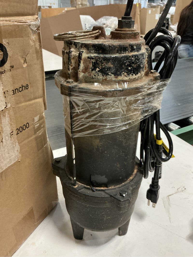 Condition photo showing As Is for wassermann 1/2 hp sewage pump with auto float switch, 115v 5300 gph cast iron submersible sewage pump, sump pump for basement sump basin sewage well 2" npt discharge with 10 ft cable 1/2hp