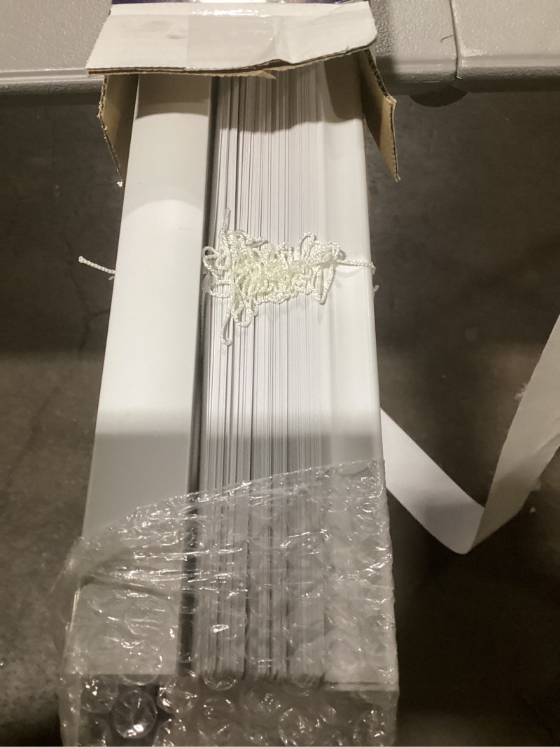 Condition photo showing Good Condition for project source light filtering 1-in slat width 27-in x 64-in cordless white vinyl light filtering mini-blinds