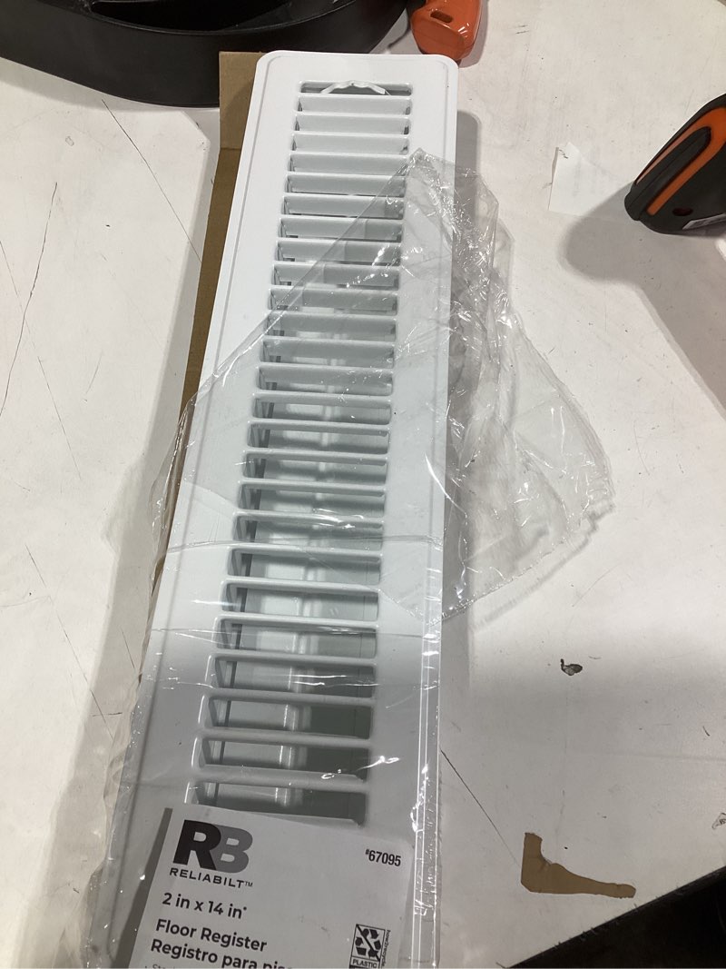 Condition photo showing As Is for RELIABILT 2-in x 14-in Steel White Floor Register