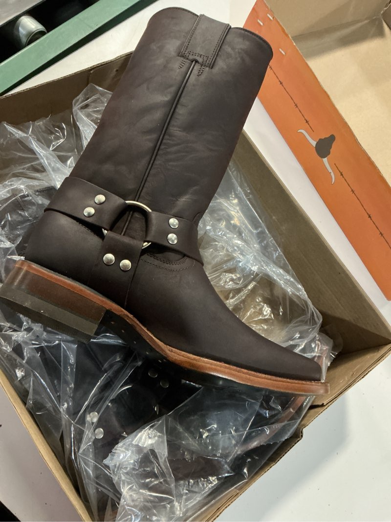 Condition photo showing New/Like New for soto boots men's leather harness square toe boots, genuine leather men's cowboy boots, brown western boots for men h4014 (brown,7.5)