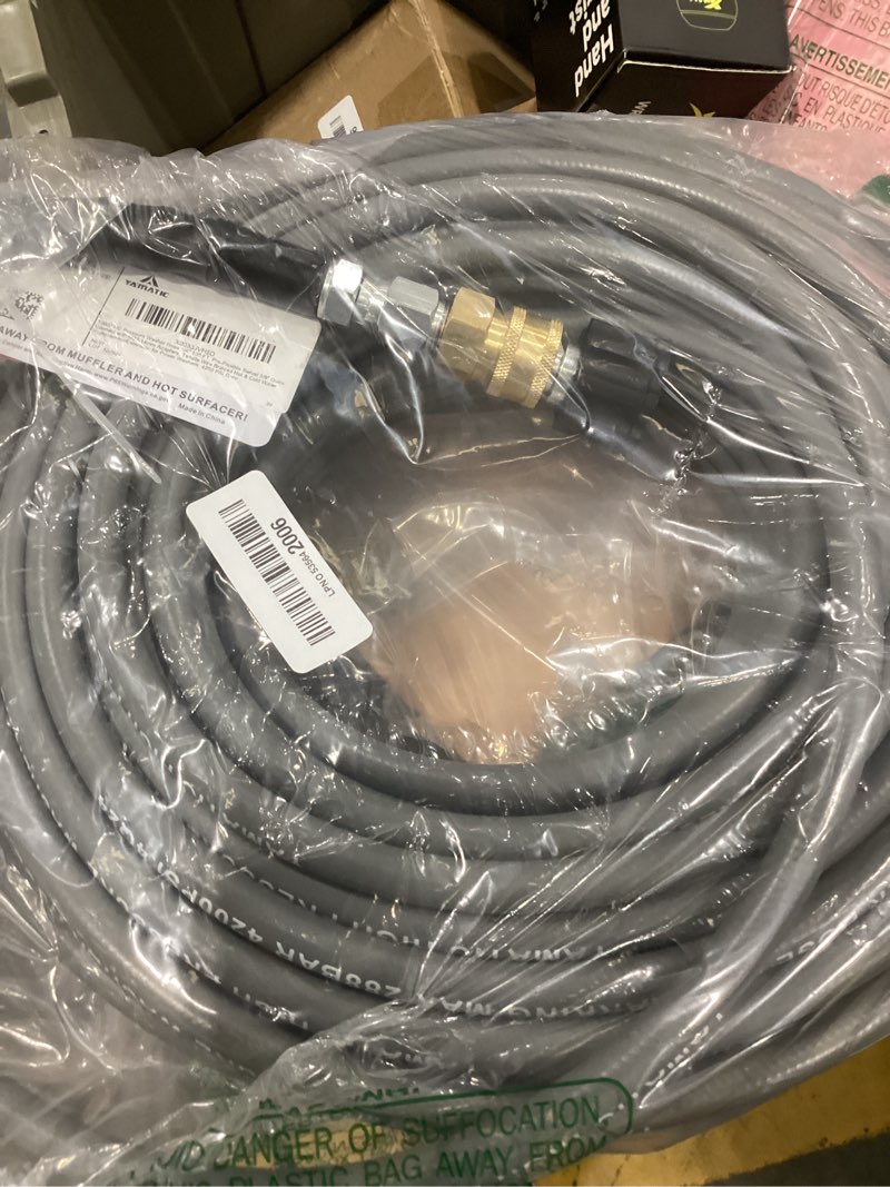 Condition photo showing Good Condition for yamatic non marking 1/4" 4200 psi pressure washer hose 100 ft for hot/cold water rubber wire braided, kink resistant swivel quick connection, industry grade for power washer, super wear resistant gray 100ft