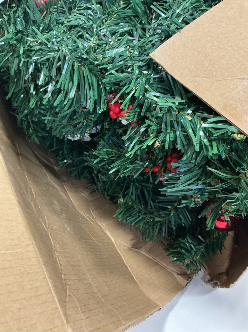 Condition photo showing Good Condition for MorTime 2 Pack 9 FT LED Christmas Garland with Pinecones Red Berries Bows Christmas Balls Candies, Multi-Function Christmas Garland with 50 Warm White LED Lights, 180 Branch Tips