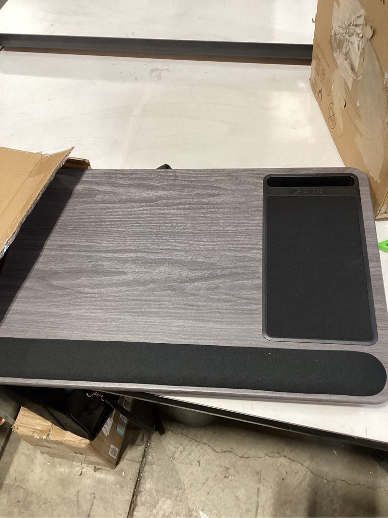 Condition photo showing Good Condition for LAPGEAR Home Office Pro Lap Desk with Wrist Rest, Mouse Pad, and Phone Holder - Gray Woodgrain - Fits up to 15.6 Inch Laptops - Style No. 91595 Gray Woodgrain Home Office Pro W/Wrist Rest