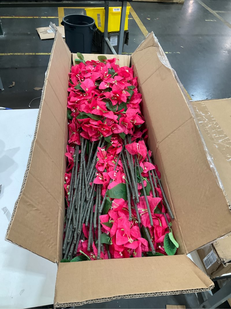 Condition photo showing As Is for 100 pcs artificial faux bougainvillea fake flower silk bougainvillea branches uv resistant outdoor indoor decoration for wedding home centerpieces outside decor (rose red) rose red 100