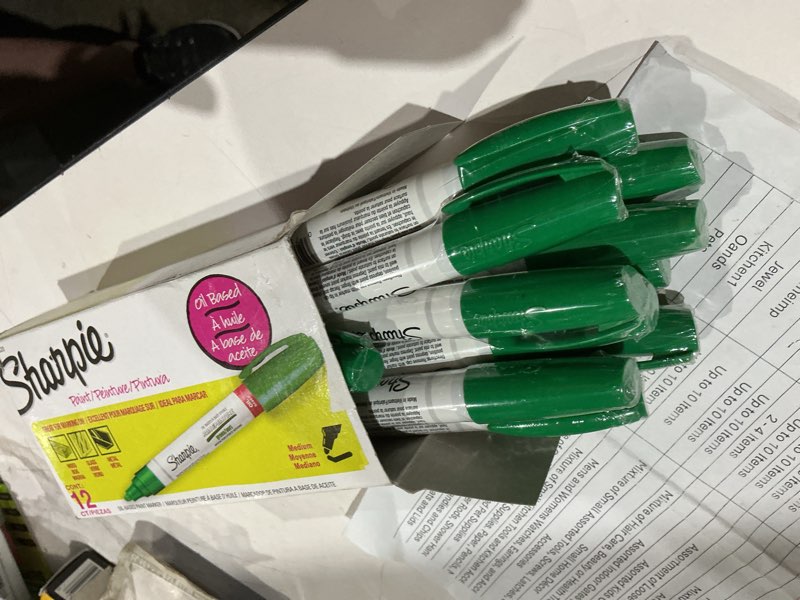 Condition photo showing As Is for sharpie oil-based paint marker in medium green