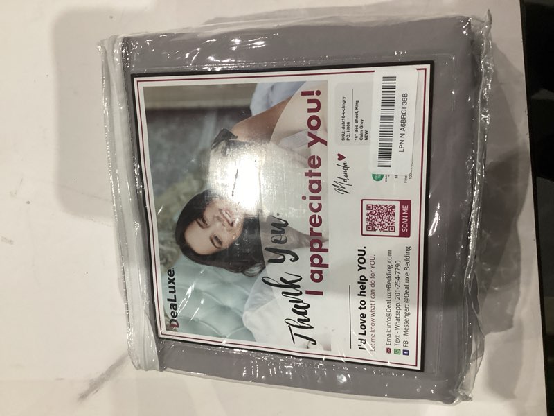 Condition photo showing As Is for King Size Sheets Set Deep Pocket King Size Bed Sheets Oversize Flat Sheet - 2 Fitted Pillowcases Calm Grey King Deep Pocket Calm Grey