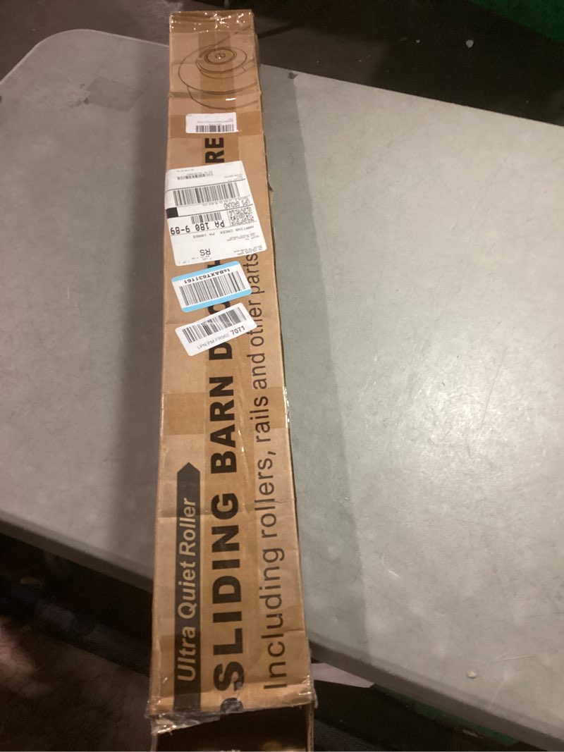 Condition photo showing Good Condition for 66”/5.5ft top mount sliding barn door hardware kit stainless steel, heavy duty, smoothly and quietly, barn door track fit max. 34" wide single door, easy to install (panel not included) 66"/5.5ft (kits only, for 1 door)