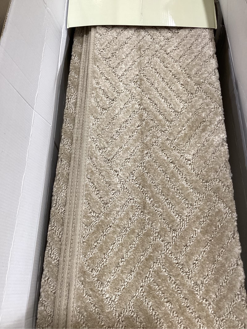 Condition photo showing Good Condition for mbigm bullnose non-slip stair treads w/reusable adhesive 14 pack 9.5" x 30" wooden steps protection - tpu backing with steel reinforcement - anti-slip solution basketweave beige non slip stair tread 9.5" x 30" beige - basketweave 14