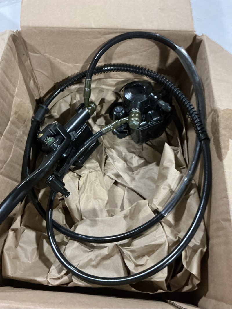 Condition photo showing As Is for left hydraulic brake master caliper rear hand hydraulic disc brake assembly replacement for 50cc 90cc 110ccc 125cc chinese taotao roketa sunl go-kart dune buggy quad atv dirt mini bike