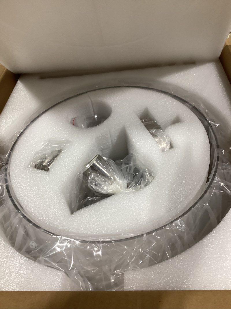 Condition photo showing New/Like New for 15.7" Industrial Glass Chandelier, 3-Light Large Farmhouse Chandelier, Brushed Nickel Hanging Pendant Light Fixture with Glass Shade for Dining Room Kitchen Sink Hallway Entryway 15.7‘’ Brushed Nickel