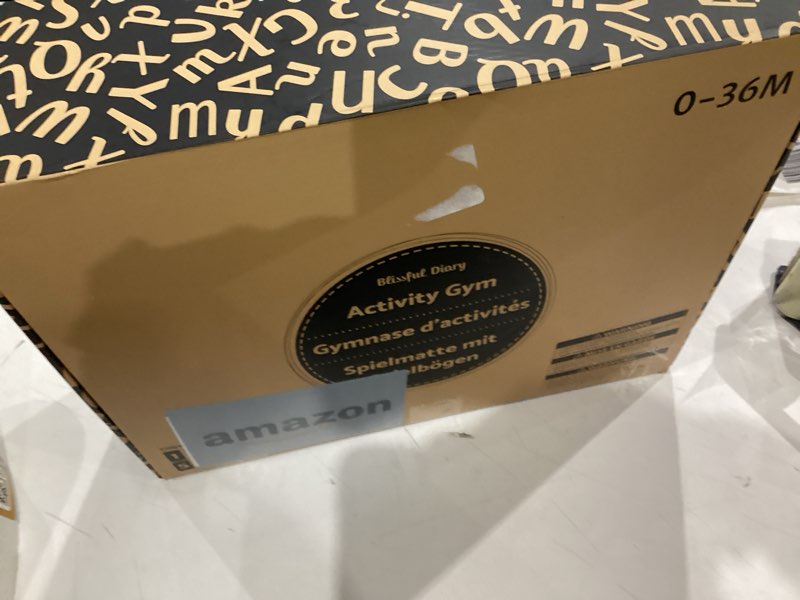 Condition photo showing Good Condition for Blissful Diary Baby Play Gym & Activity Mat, 5 Developmental Zones Wooden Tummy Time Mat with 5 Detachable Sensory Toys for Motor Skills & Sensory Development, Baby Essentials Shower Gift Gray Round