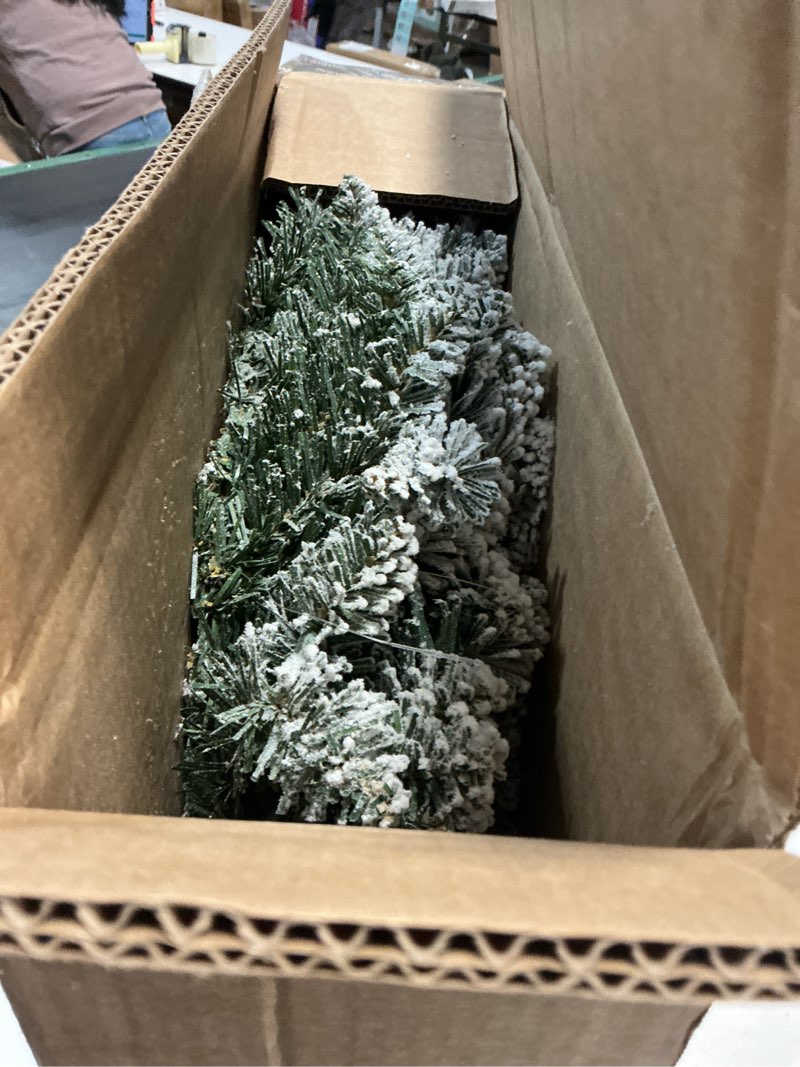 Condition photo showing As Is for Glitzhome Christmas Wreath for Front Door, 24" D Prelit Snow Flocked Christmas Wreath with Warm White LED Lights and Timer Artificial Wreath for Wall Window Indoor Outdoor Christmas Decorations