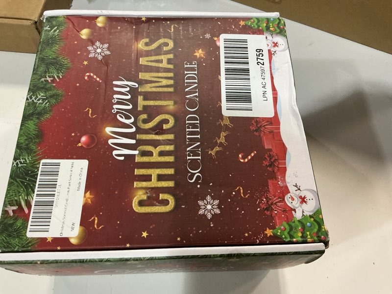 Condition photo showing New/Like New for Christmas Candles Gift 4 Pack Set,Winter Holiday Soy Wax Candles with Christmas Tree Scent,Festive Winter Aromatherapy Candles for New Year Christmas Eve Home Decoration (Xmas Tree Series 4 Pack) Christmas Candle Set- Style 1