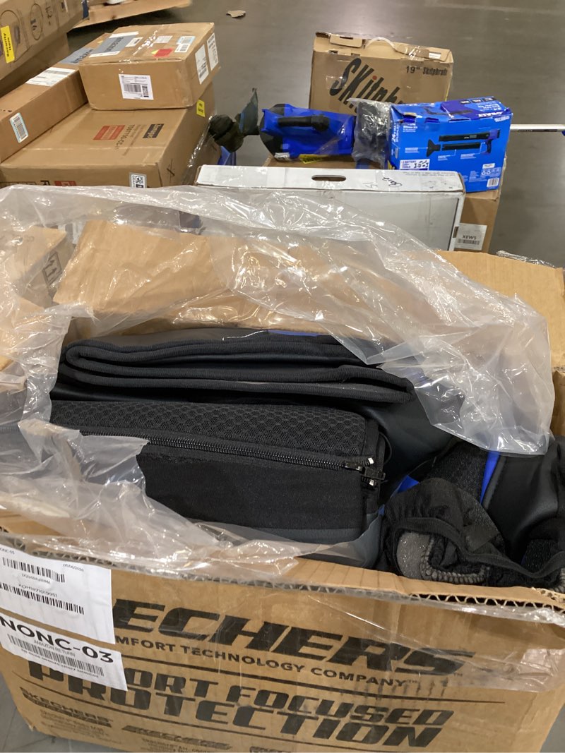 Condition photo showing New/Like New for skechers memory foam car seat covers, air cool mesh thick seat covers, car seat cover full sets, airbag compatible, automotive comfort protection for most cars,vans,trucks, suvs,blue full set black/blue