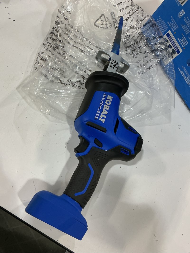 Condition photo showing As Is for kobalt 24-volt variable brushless cordless reciprocating saw (battery and charger not included)