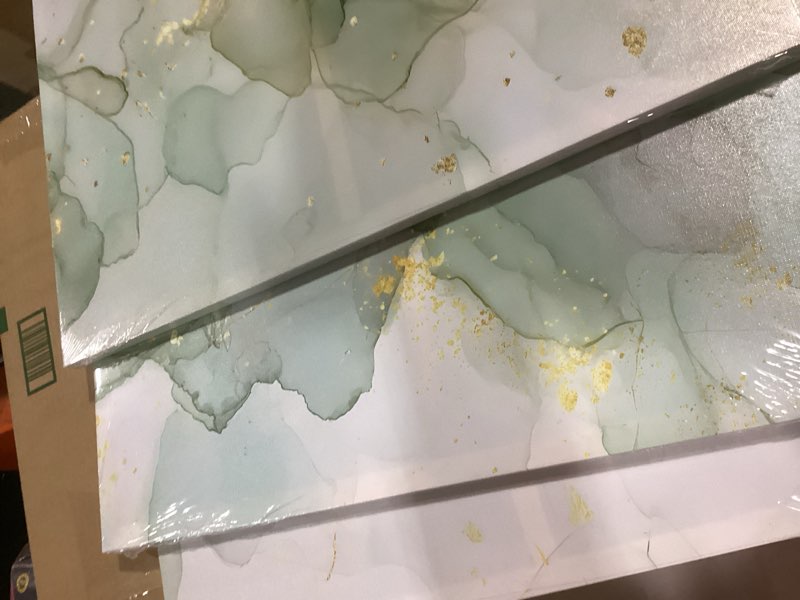 Condition photo showing New/Like New for 3pcs framed sage green gold canvas wall art abstrac marble pictures elegant modern living room posters print paintings wall decor artwork for bedroom bathroom office home decoration 16x24in canvas 24l" x 16w"