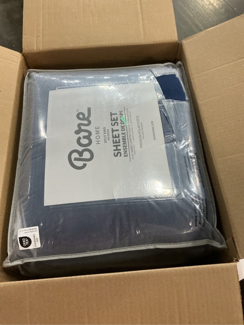 Condition photo showing New/Like New for Bare Home Super Soft Fleece Sheet Set - Split King Size - Extra Plush Polar Fleece, No-Pilling Bed Sheets - All Season Cozy Warmth (Split King, Dark Blue) Split King Size 05 - Dark Blue