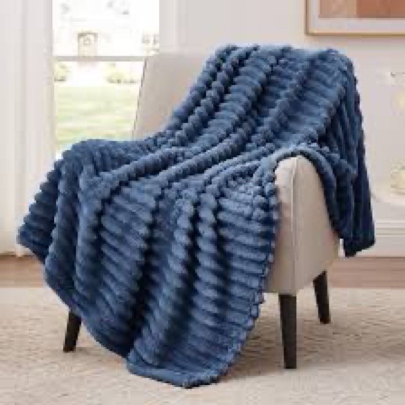 exq home fleece throw blanket for couch or bed - 3d stripe jacquard decorative blankets - cozy soft lightweight fuzzy flannel blanket suitable for all seasons
