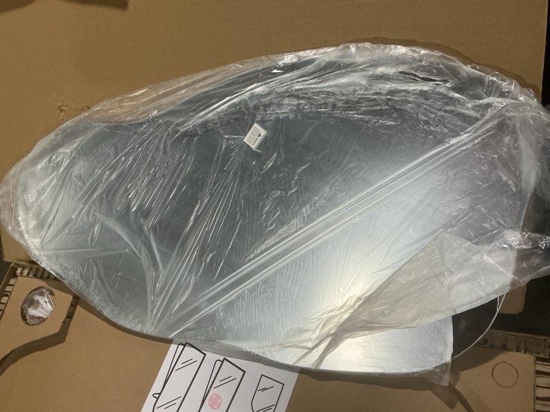 Condition photo showing As Is for irregular asymmetrical wall mirror for living room bathroom entryway, modern decorative mirror hanging (hook style, 32'' x 18'') frameless 32"l x 18"w