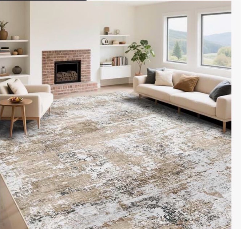 xluez 9x12 area rug for living room, washable modern abstract large area rug neutral soft non slip k