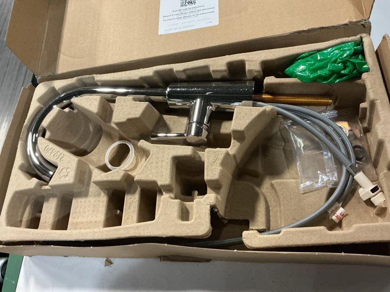 Condition photo showing Good Condition for moen riley chrome one-handle pulldown kitchen faucet featuring power boost for a faster clean and reflex docking system for the spray head, modern kitchen sink faucet, 7402c standard chrome