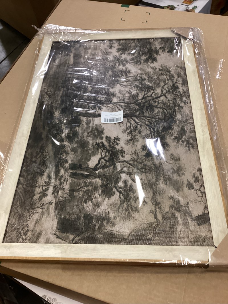 Condition photo showing Good Condition for Framed Canvas Wall Art for Living Room Decor, Vintage Neutral Brown Woodland Landscape Painting Farmhouse Canvas Prints Artwork, Antique Wall Pictures Decor for Bedroom Gallery Office, Bathroom Wall Decor - 16x24Inch 24"L x 16"W Brown Dark