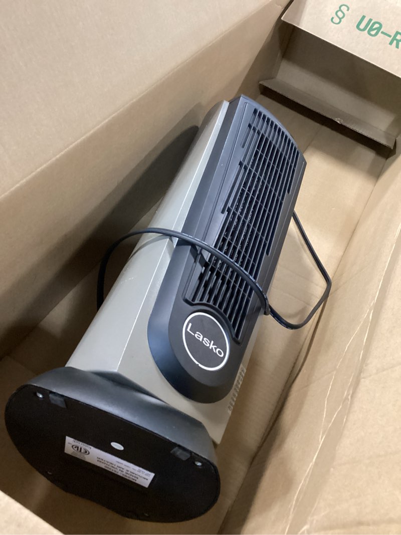 Condition photo showing As Is for Lasko Tower Space Heater Indoor, Compact Electric Heaters for Indoor Use, Small Space Heater with Remote, Ideal Lasko Space Heaters for Indoor Use, 22.5 Inches, Grey/Black, 1500W, 751320 Grey/Black Heater
