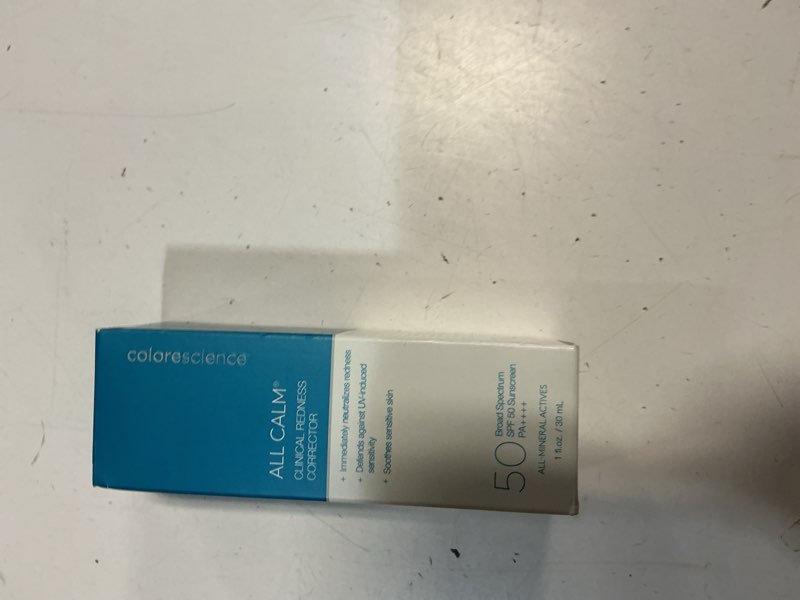 Condition photo showing New/Like New for colorescience all calm clinical redness corrector spf 50, 1 fl oz (exp 08/2026)