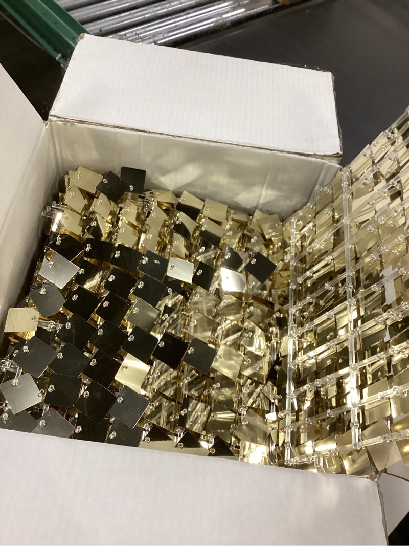 Condition photo showing Good Condition for cokaobe light gold shimmer wall backdrop, 48pcs square sequin shimmer backdrop panel, photo backdrops for birthday, anniversary, wedding, graduation & bachelorette party decoration
