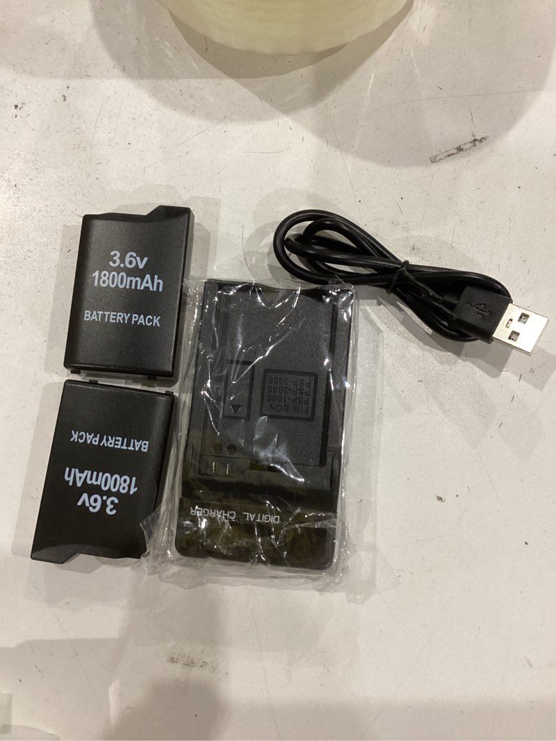 Condition photo showing Good Condition for psp battery and charger, 2pcs 1800mah 3.6v lithium polymer replacement rechargeable batteries with led charging station for psp 1000 1001, psp-110, psp fat console 2*battery+charger+cable for psp1000