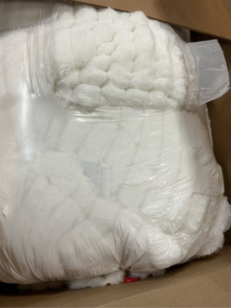 Condition photo showing As Is for andency comforter full size set, white fluffy comforter full size 3 pieces, super soft warm fleece faux fur bedding set, luxury fuzzy heavy bed set for winter white full (79"x90")