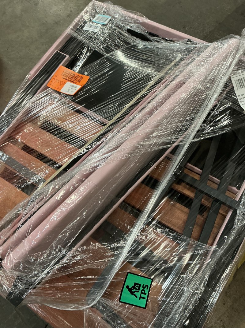 Condition photo showing As Is for (Incomplete)GarveeHome Twin Size Platform Bed Frame with Upholstered Headboard and Wooden Slats Support, Velvet Upholstered Mattress Foundation/No Box Spring Needed/Easy Assembly, Pink Pink Twin