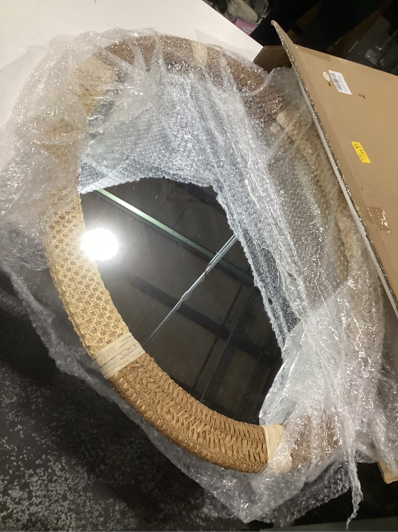 Condition photo showing Good Condition for ulike boho oval rattan mirror, 22x30 inch rustic farmhouse wall decor with wicker frame, rattan mirror for nursery bathroom bedroom living room entryway rustic oval 22"l x 30"w