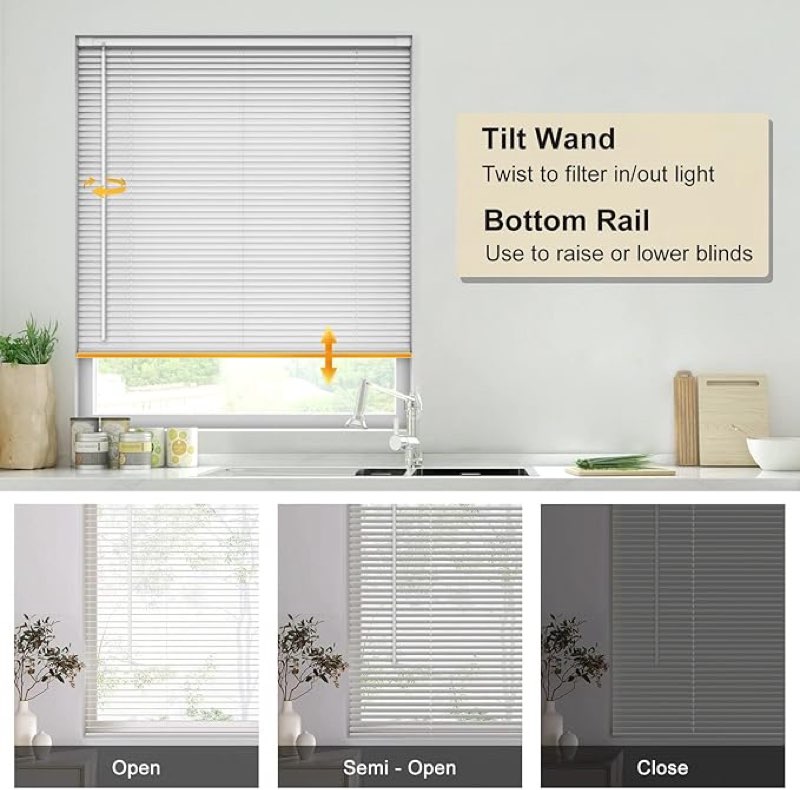 LazBlinds No Tools No Drill 1" Vinyl Mini Blinds, Cordless Blinds for Windows, Light Filtering Horizontal Window Blinds & Shade