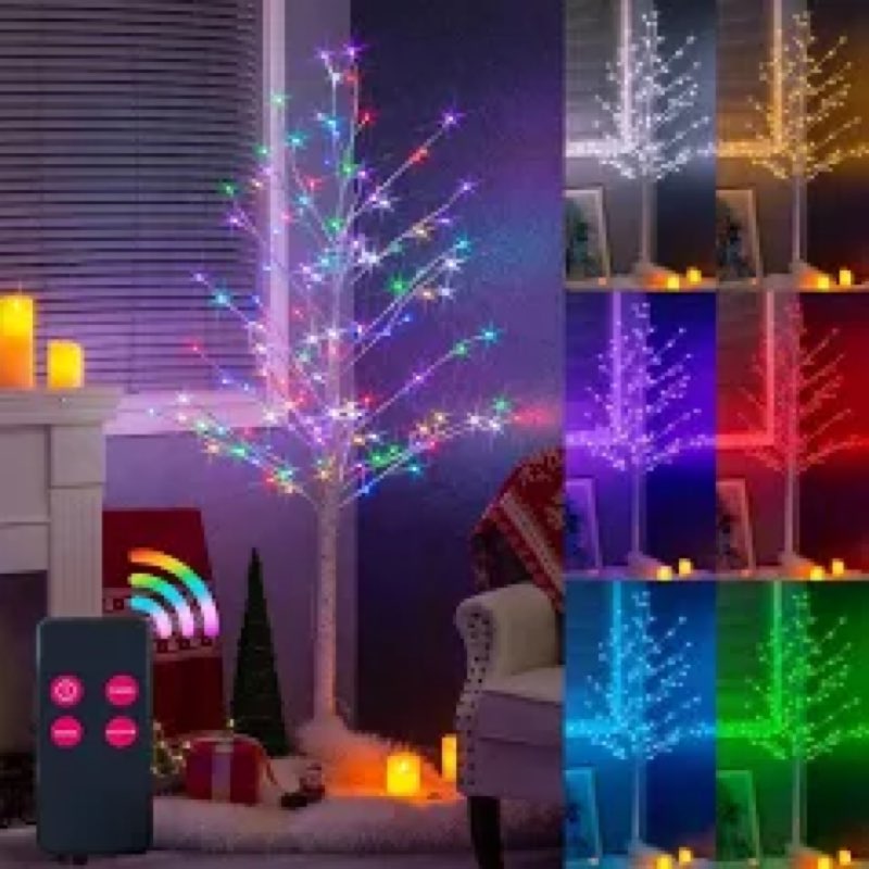Vanthylit Multicolor Lighted Birch Tree, Color Changing RGB Lights with Remote Control Timer, 7 Mode