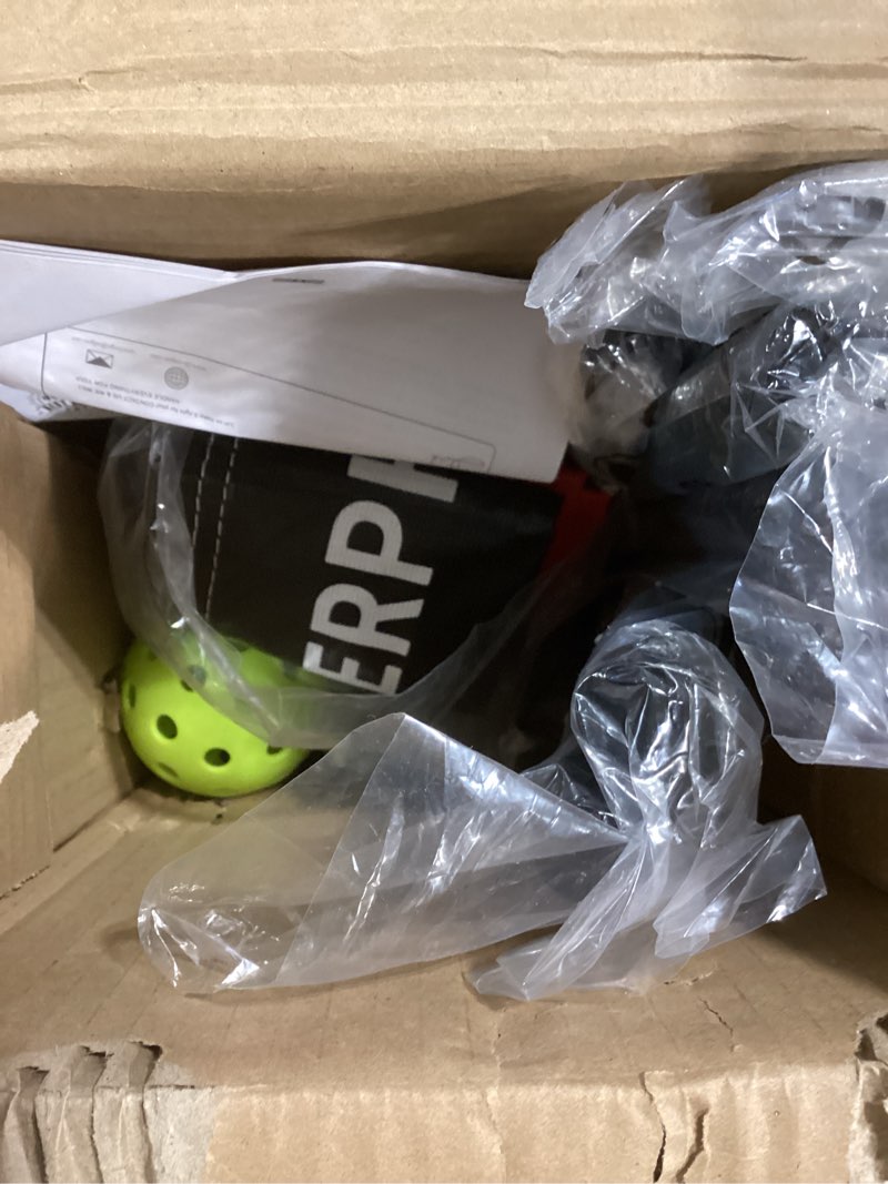 Condition photo showing Good Condition for 22FT Regulation Size Pickleball Net for Driveway, Outdoor Balls and Portable Carry Bag, Weather Resistance Strong Steel Frame Black & Red Pickleball Net with Wheels