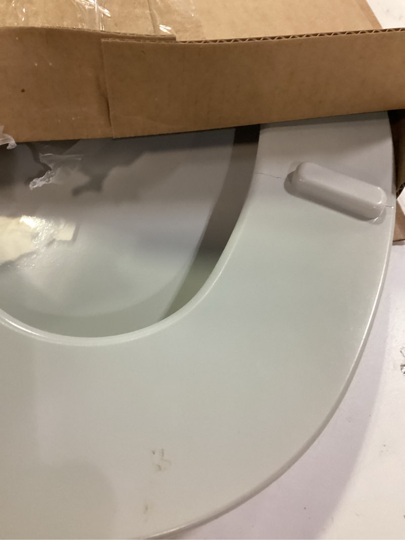 Condition photo showing As Is for Bemis 1500EC Durable Wood Toilet Seat with Easy Clean Hinges, Made in USA, Elongated, Ice Grey Elongated 1-Pack Elongated