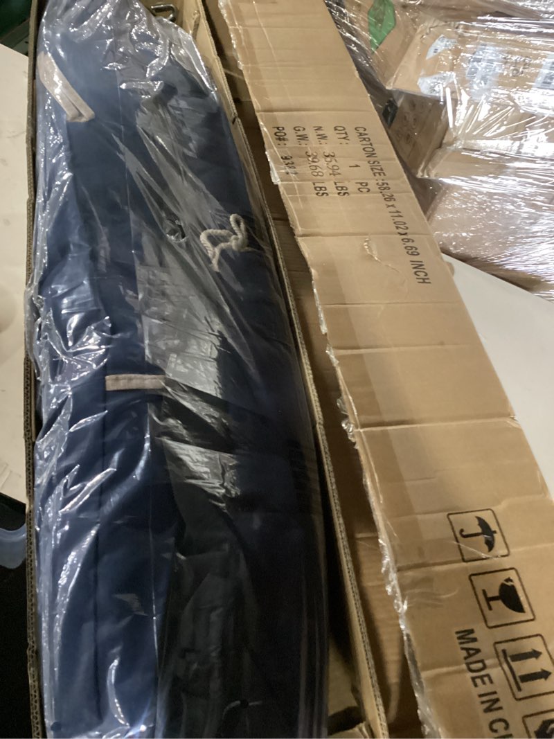 Condition photo showing New/Like New for suncreat portable outdoor hammock with stand, heavy duty hammock with carrying bag, soft pillow, balance ropes, dark blue