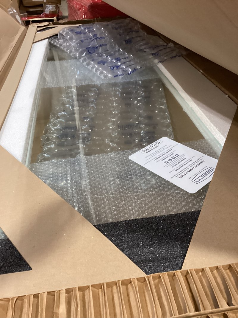 Condition photo showing As Is for (similar item) 56-60\" w x 74\" h frameless shower door, double sliding shower door with 5/16\" (8mm) clear sgcc tempered glass, brushed nickel finish shower doors, reversible installation a-brushed nickel 60\"w x 74\"h