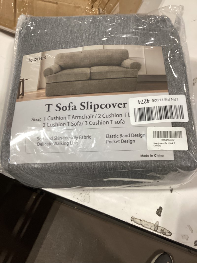 Condition photo showing New/Like New for jcones 4 piece t cushion sofa slipcovers stretch couch cover furniture covers with 3 individual t cushion covers, machine washable for living room (light gray, 3 cushions) 3 cushion sofa light gray